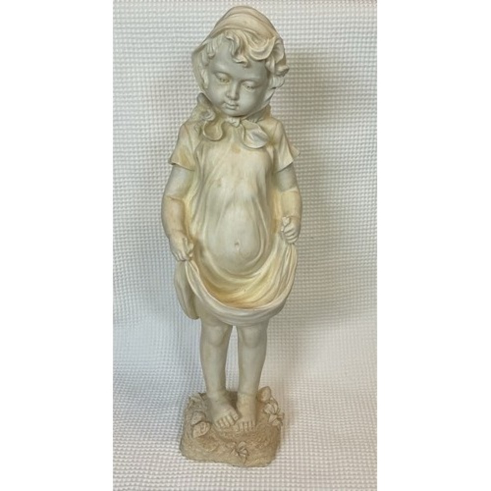 VTG Chalkware Shy Girl Statue Antique Plaster Little Girl Curtsy Figurine 17"